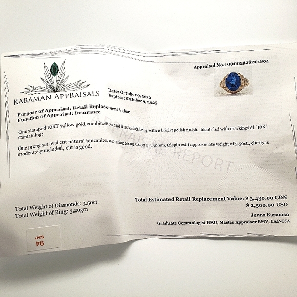 10Kt Yellow Gold Tanzanite Ring - Picture 4 of 4